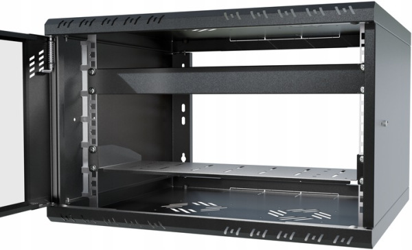 19Rack6U450P150 nást. rack 19" 6U, sklo, demont, čierny + polica 1