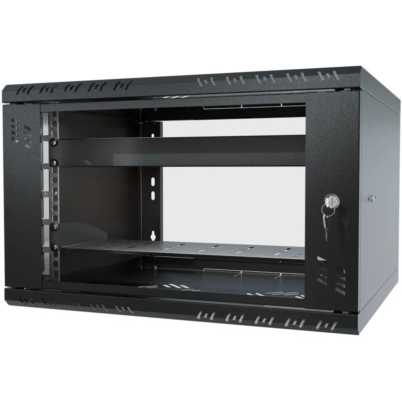 19Rack6U450P150 nást. rack 19" 6U, sklo, demont, čierny + polica