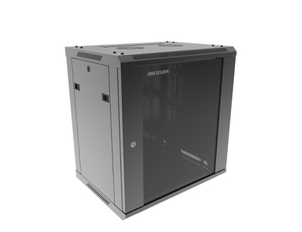 DS-XS6412-S/B rack 19" 12U 600x450x635, sklo, čierny, poskladaný