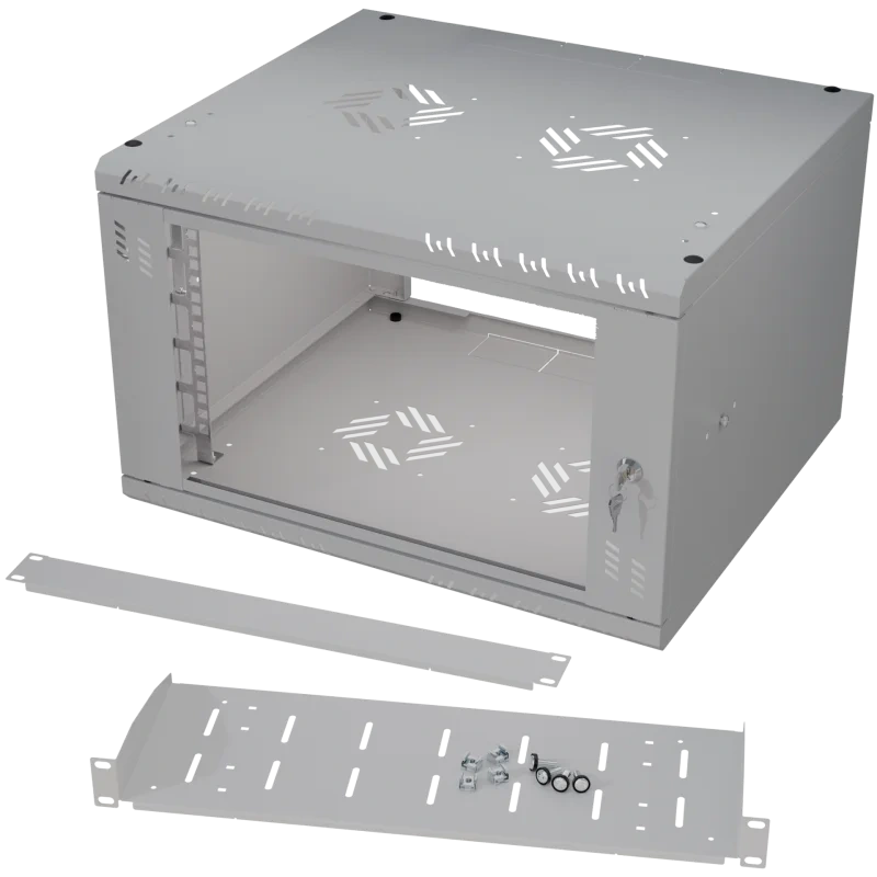 19Rack6U450P150 nást. rack 19" 6U, sklo, demont, šedý + polica 2