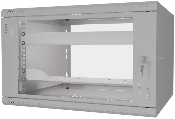 19Rack6U450P150 nást. rack 19" 6U, sklo, demont, šedý + polica