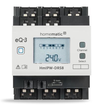 HmIPW-DRS8 Drôtový spínací akčný člen s LCD – až 80 A, na DIN lištu, 8 kanálov