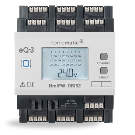 HmIPW-DRI32 Drôtový vstupný modul s LCD, DIN lišta, 32 kanálov