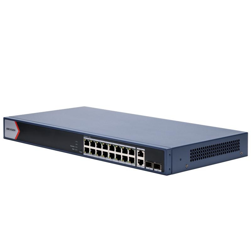 DS-3E1520P-EI/M 16xGb PoE+2x Gb RJ-45+2xSFP, smart switch, 125W