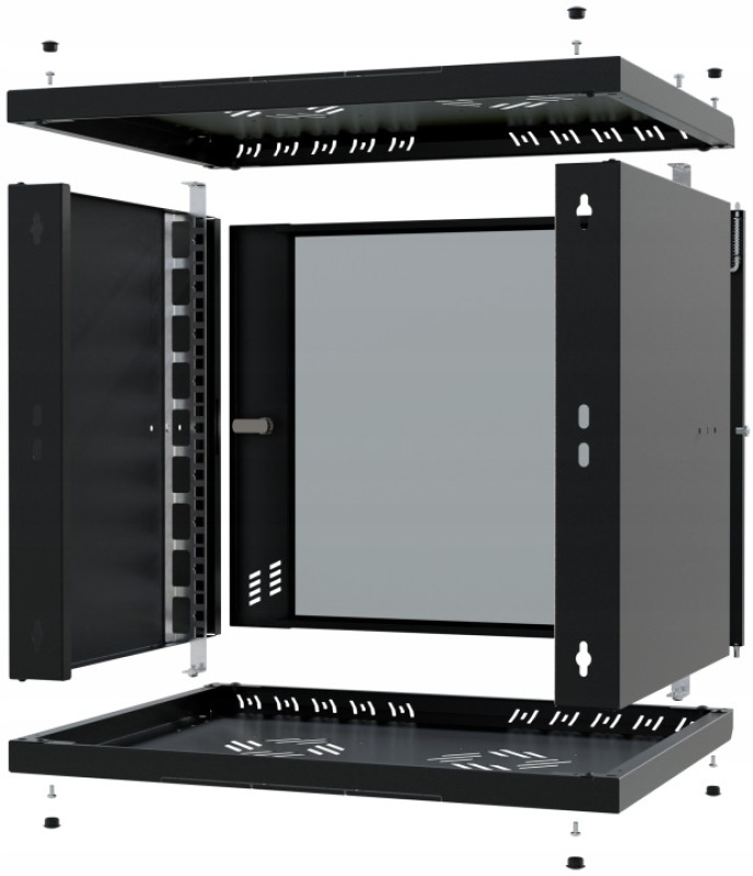 19Rack9U400 nástenný rack 19" 9U 520x400, sklo, demont, čierny 2