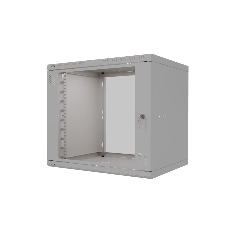 19Rack9U400 nástenný rack 19" 9U 520x400, sklo, demont, šedý 1
