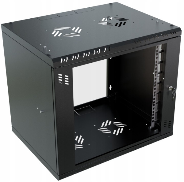 19Rack9U400 nástenný rack 19" 9U 520x400, sklo, demont, čierny 1