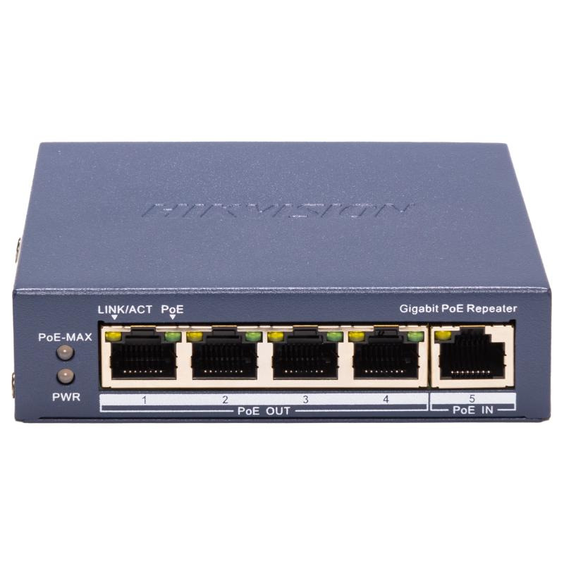 DS-3E0505P-E/R PoE repeater, 1Gbps PoE in/out 1/4