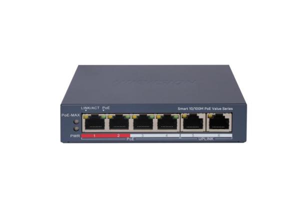 DS-3E1106P-EI/M 4x100Mb PoE+2x100Mb RJ45, smart switch, 45W