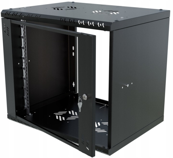 19Rack9U400 nástenný rack 19" 9U 520x400, sklo, demont, čierny