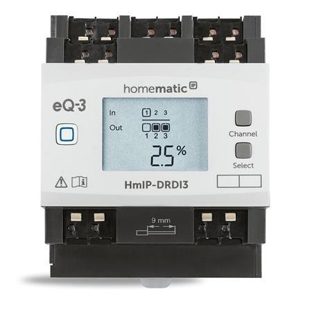 HmIP-DRDI3 Stmievací akčný člen s LCD - na DIN lištu, 3 kanály