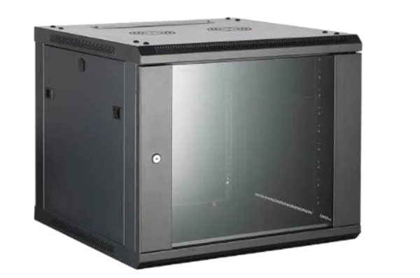 DS-XS6409-S/B rack 19" 9U 600x450x501, sklo, čierny, poskladaný